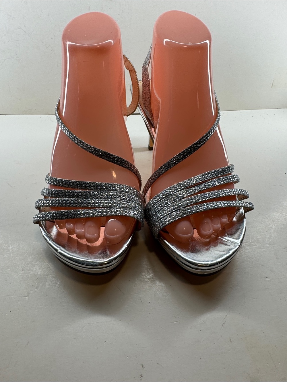 Sparkling Silver Strappy High Heel Sandals for Women